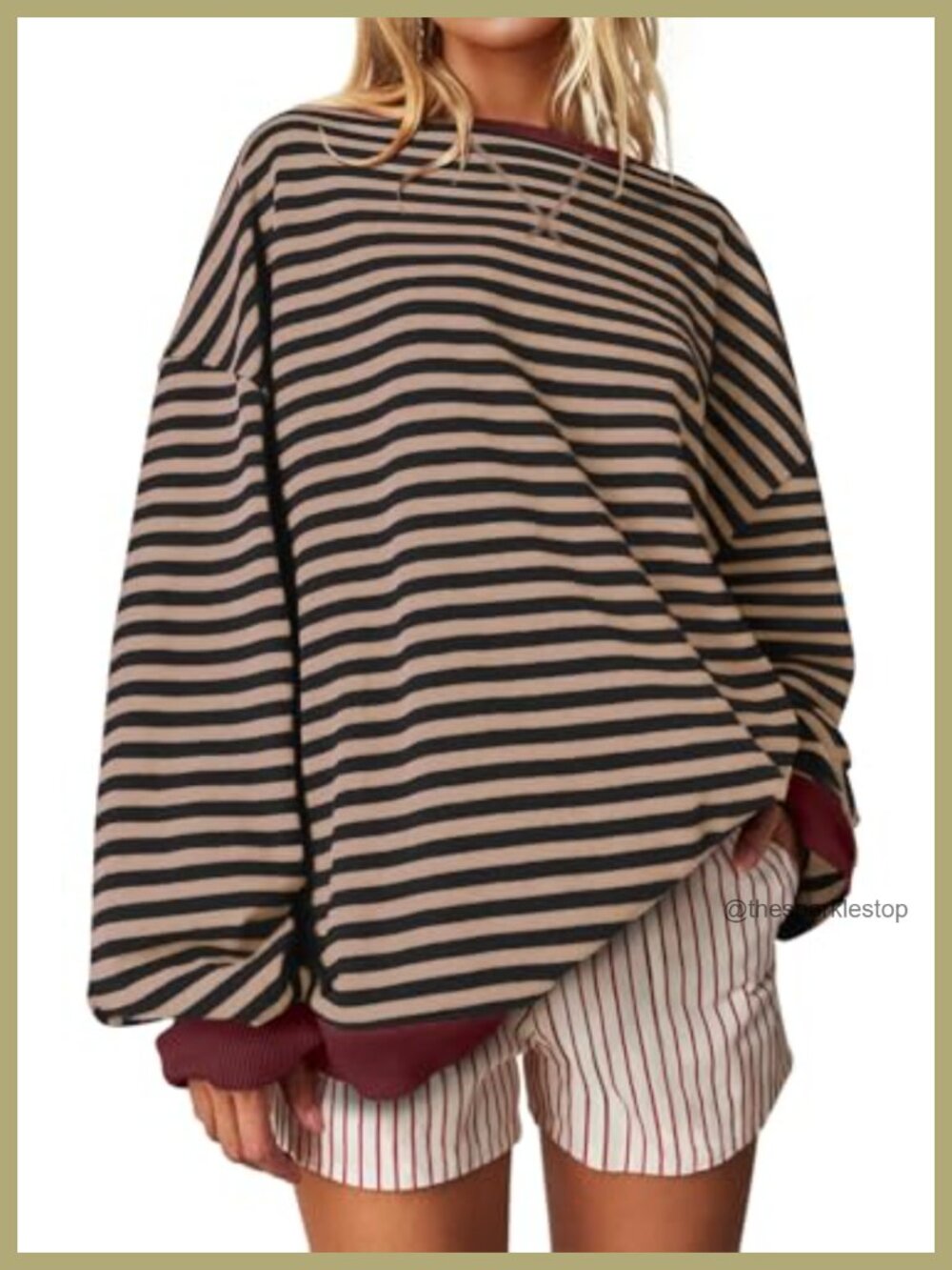 Oversized Striped Crewneck Sweatshirt Long Sleeve Casual Pullover